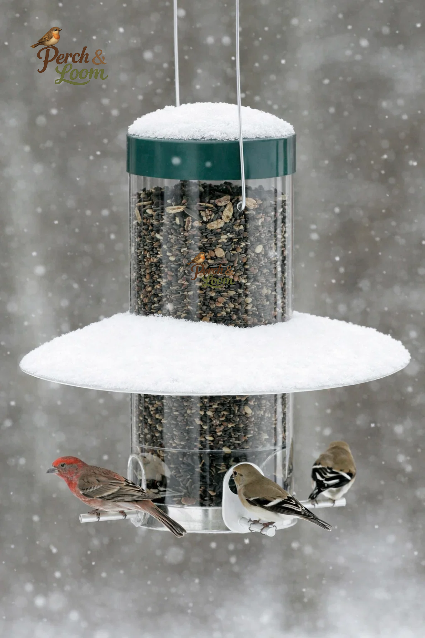 Clear Tube Hanging Bird Feeder with Tray Base