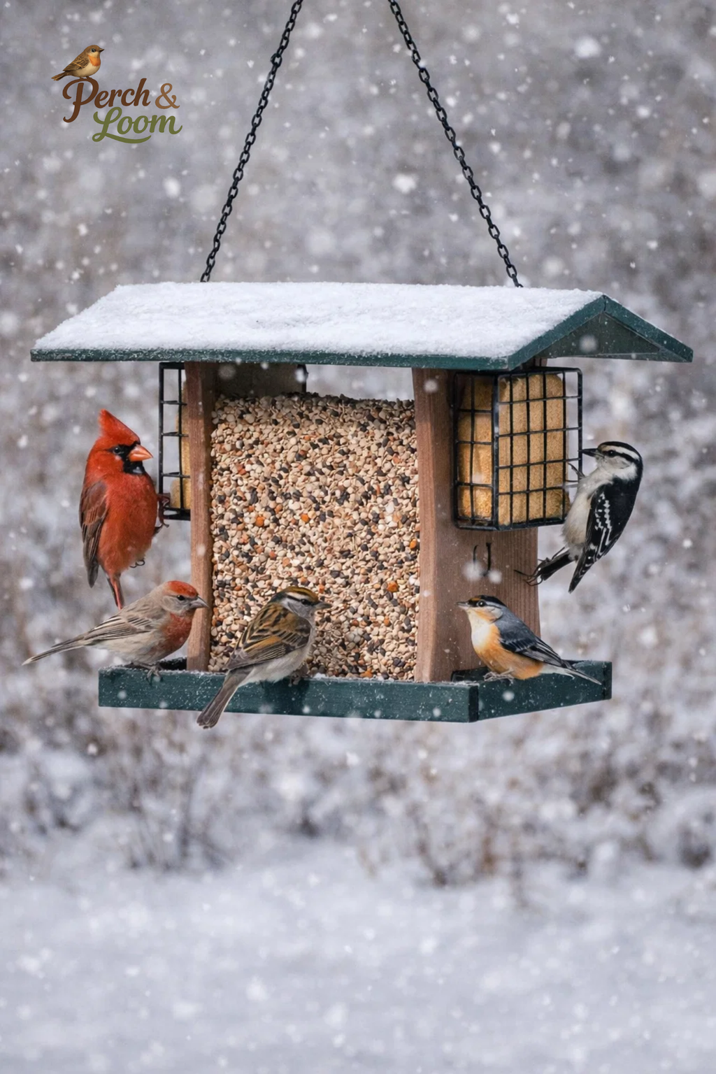 Hanging Hopper Bird Feeder with Dual Suet Cages