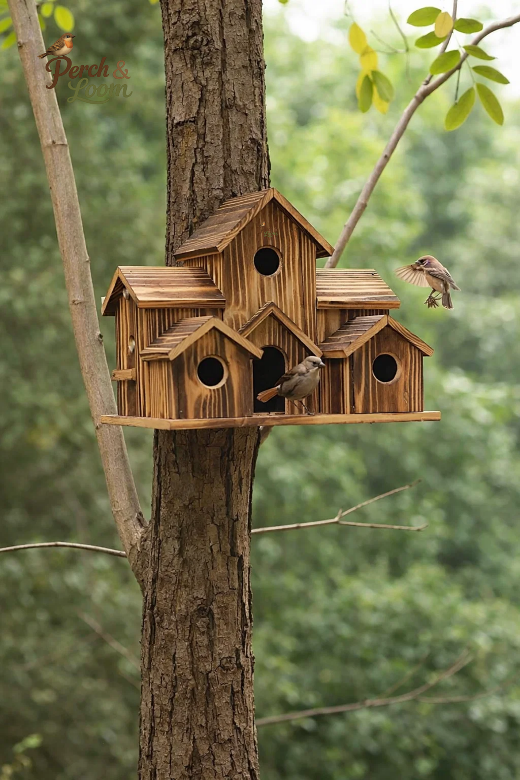Multi-Chamber Wooden Birdhouse for Backyard Birds