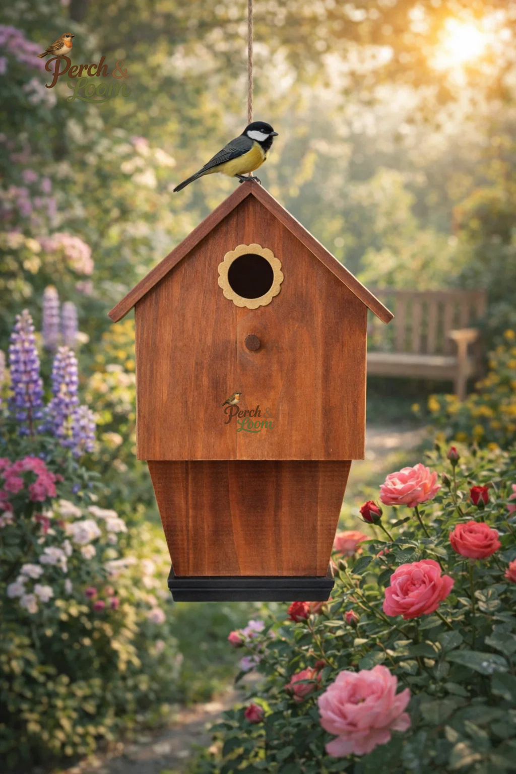 Wall-Mounted Wooden Birdhouse with Feeding Tray